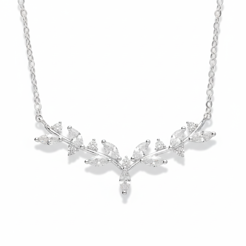 Leaf & Branch Necklace Gem Set on 925 Sterling Silver 925 hallmark