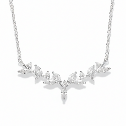 Leaf & Branch Necklace Gem Set on 925 Sterling Silver 925 hallmark