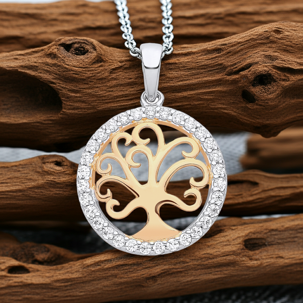 Tree of Life Pendant 18ct Gold on Solid Sterling Silver 925 Hallmark 18" Chain