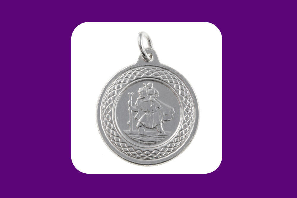 St Christopher Pendant Sterling Silver 17mm 925 Hallmark 14 - 24" Length Chain