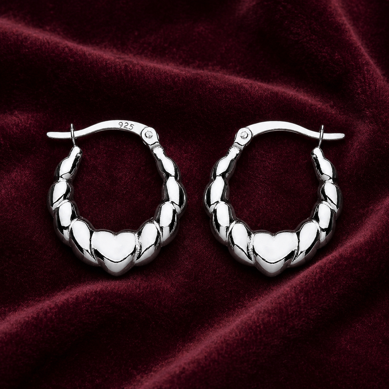 Heart Creole Hoop Earrings Sterling Silver 925 Hallmark