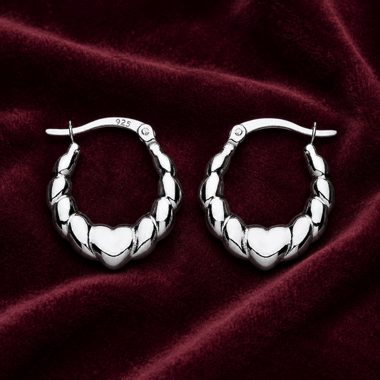Heart Creole Hoop Earrings Sterling Silver 925 Hallmark