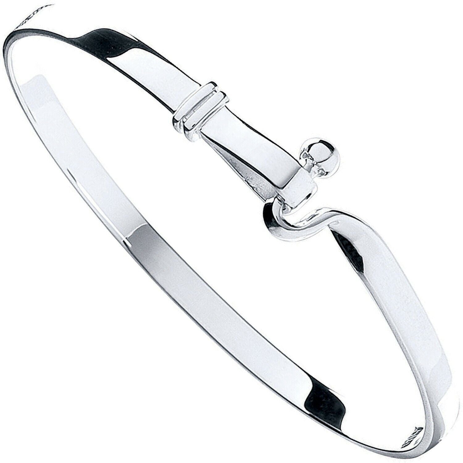 Solid Silver Hook Bangle Ladies Full Hallmark British Made Gift Box
