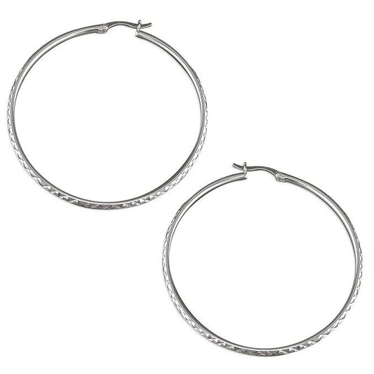 Large Hoop Earrings Diamond Cut Design 55mm 925 Sterling Silver