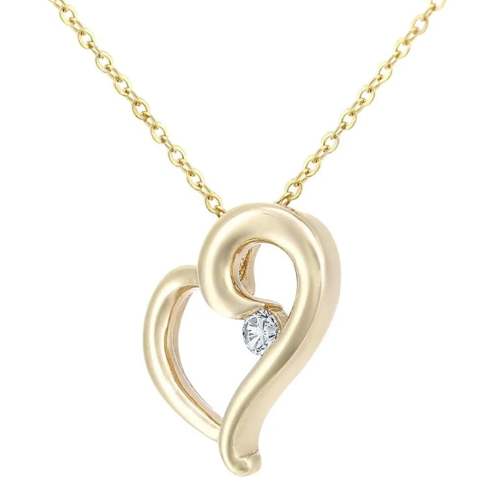 Natural Diamond Solitaire Heart Pendant 9ct Gold 18" Chain Hallmark British Made