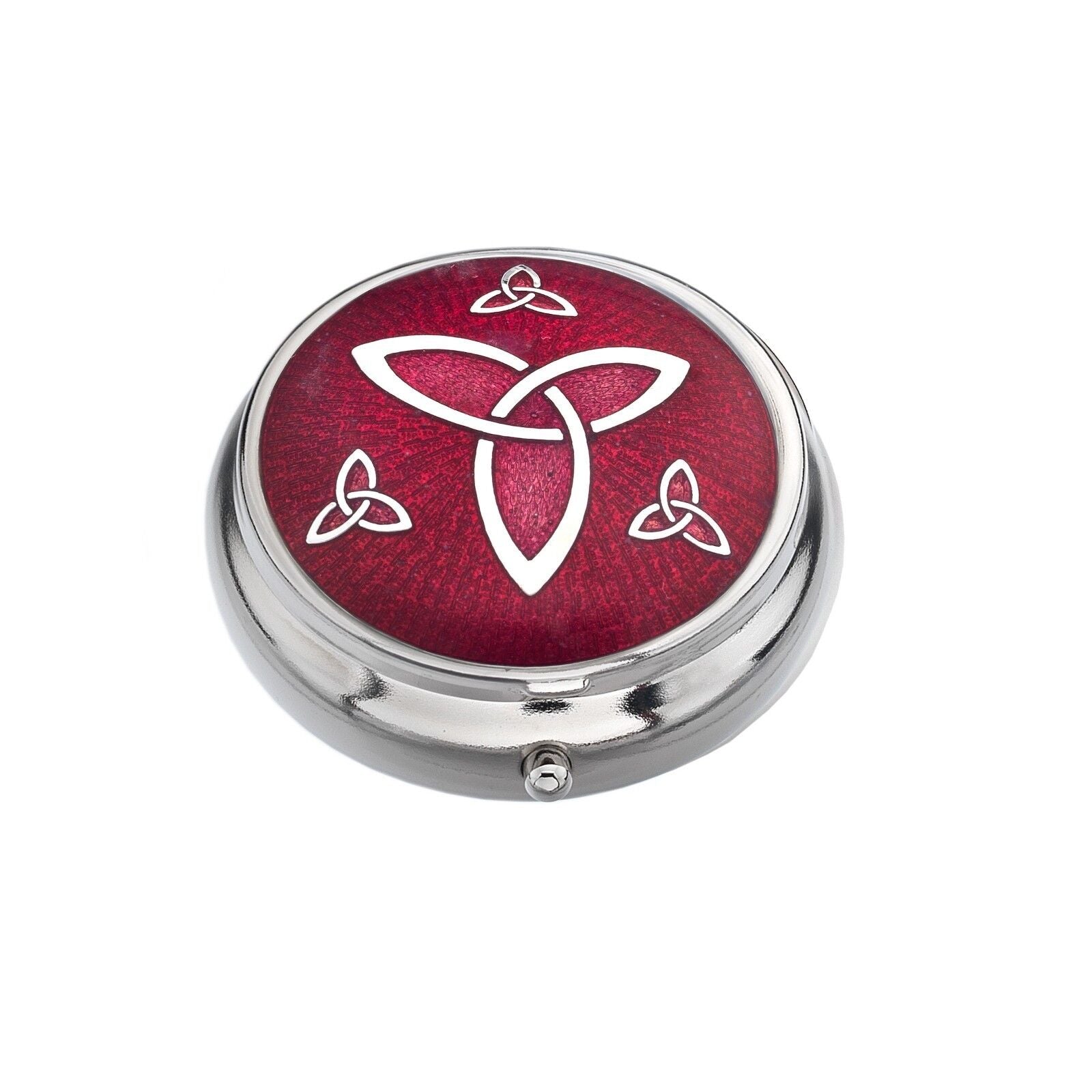 Pillbox Silver Plated Celtic Trinity Design Red Brand New and Boxed