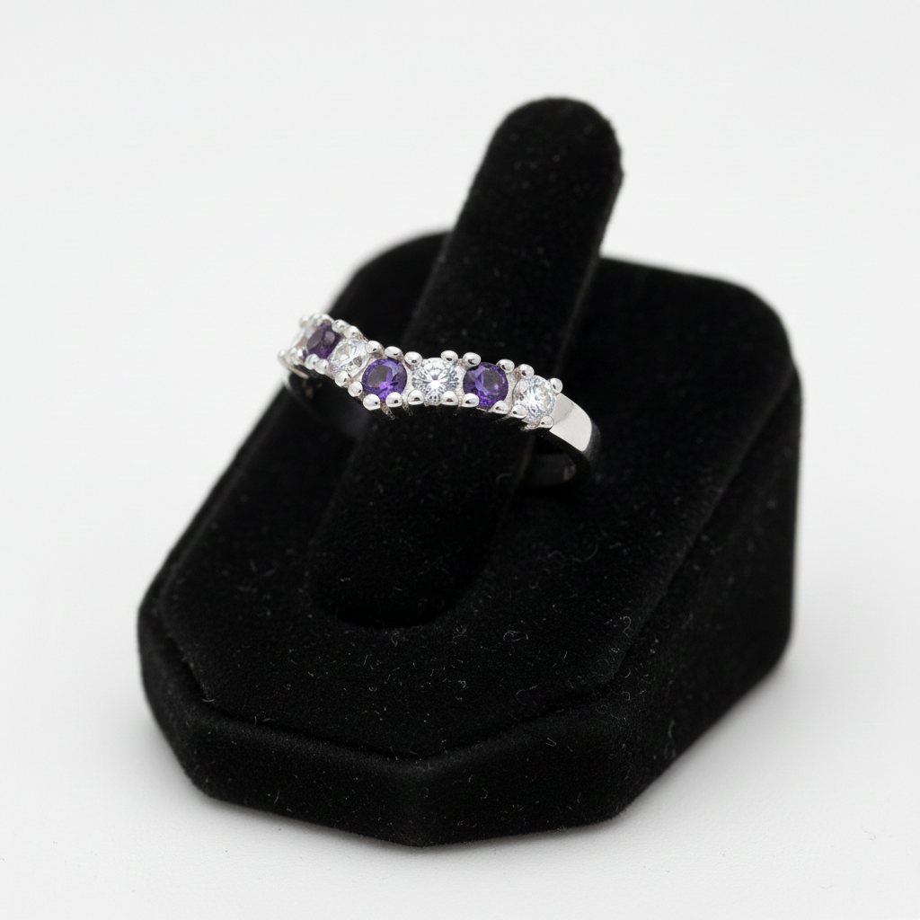 Sterling Silver Amethyst Wishbone Ring Anniversary Band 925 Hallmark Size K-U