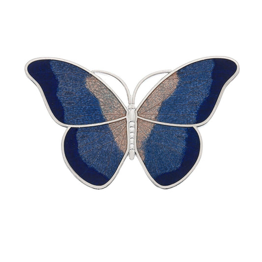 Large Blue Butterfly Brooch Silver Plated Brand New Gift Packaging