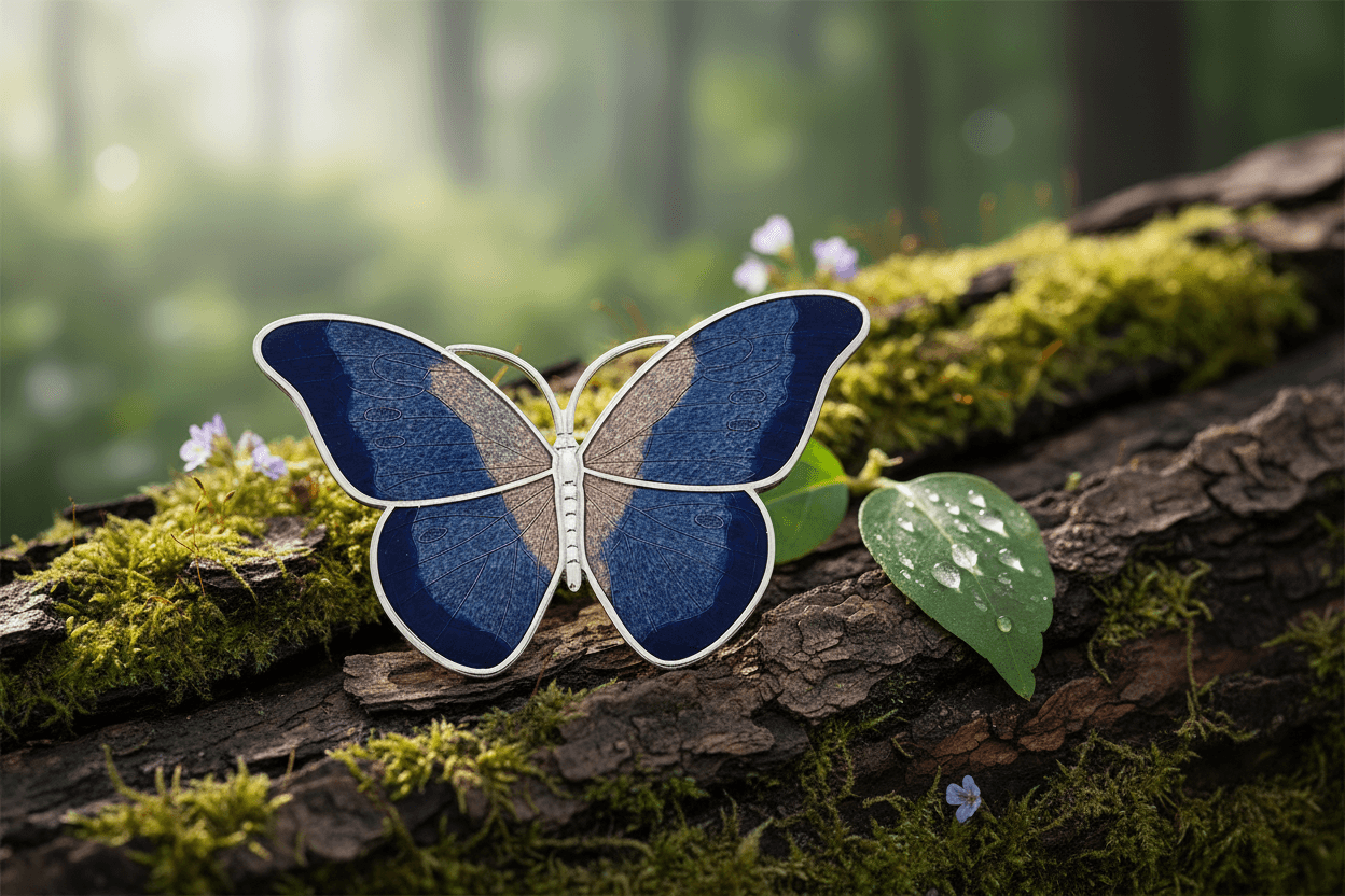 Large Blue Butterfly Brooch Silver Plated Brand New Gift Packaging