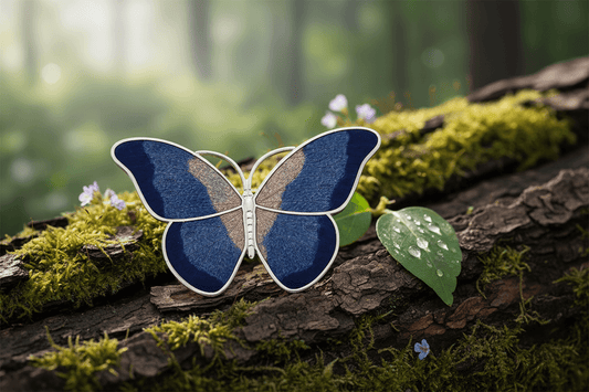 Large Blue Butterfly Brooch Silver Plated Brand New Gift Packaging
