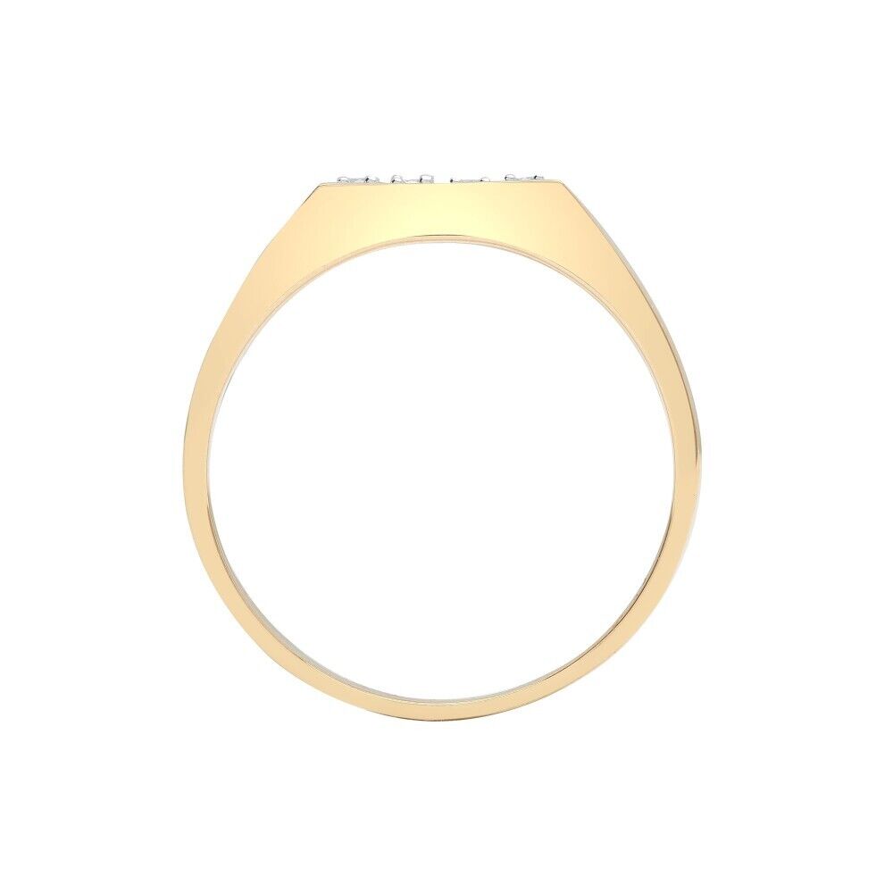 Gents 9ct Yellow Gold Square Signet Ring Natural Diamonds Hallmarked