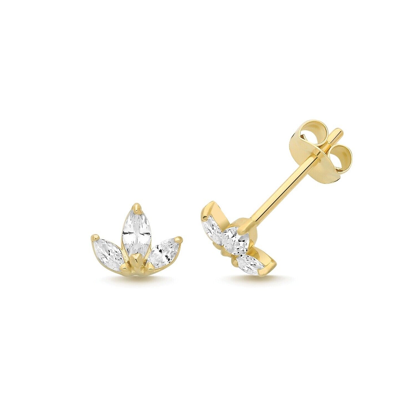 9ct Gold Lotus Stud Earrings Moissanite Gemstone Yellow Gold