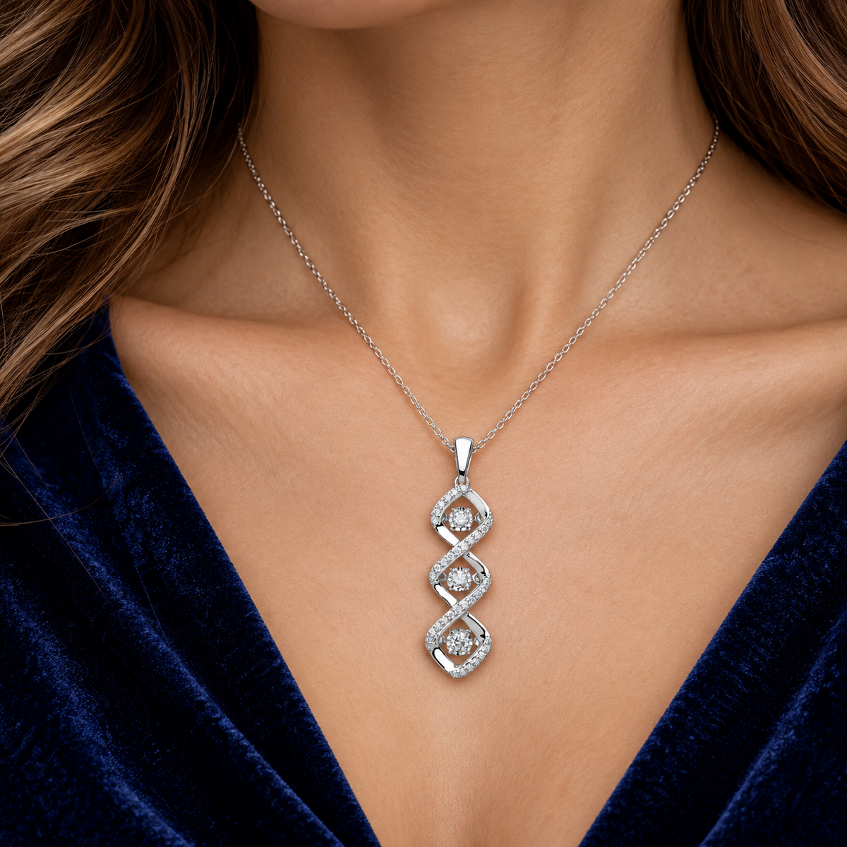 Moveable Dancing Diamond Pendant 9ct White Gold 18" Chain 0.25ctw Real Diamonds