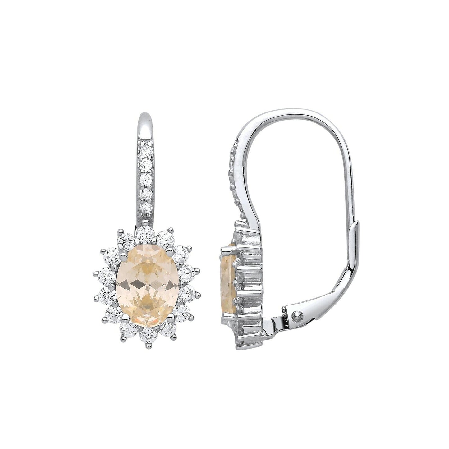 Citrine Leverback Drop Earrings Sterling Silver Rhodium Plate 925 Hallmark