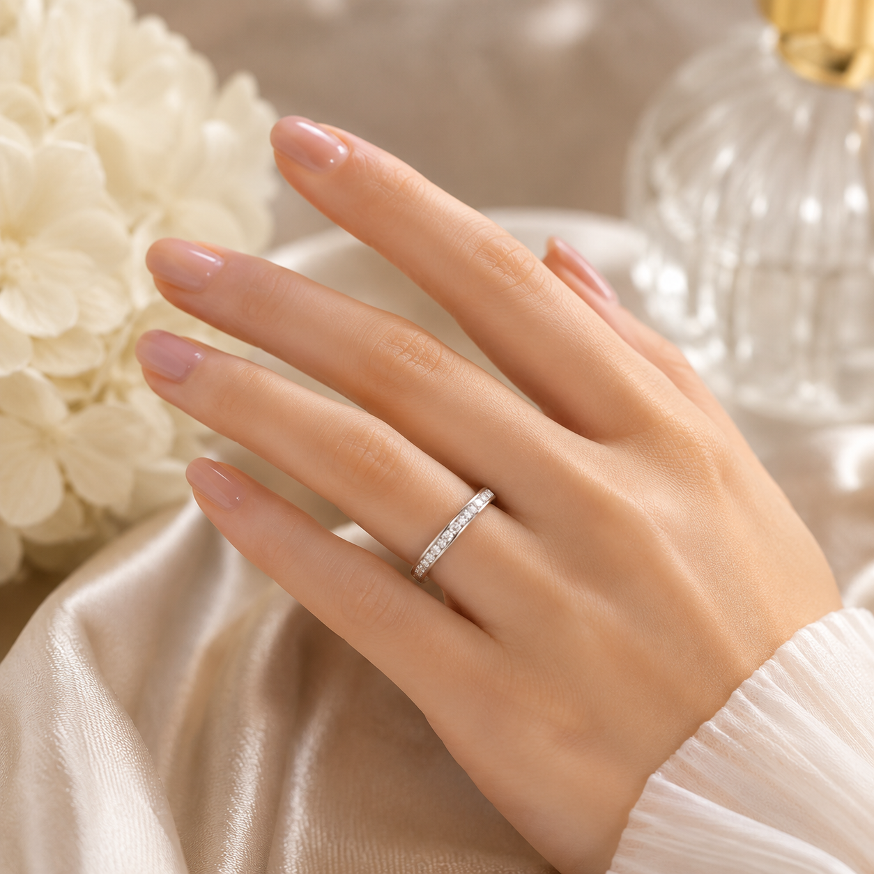 Elegant Channel-Set Princess Wedding Eternity Band in Solid Sterling Silver