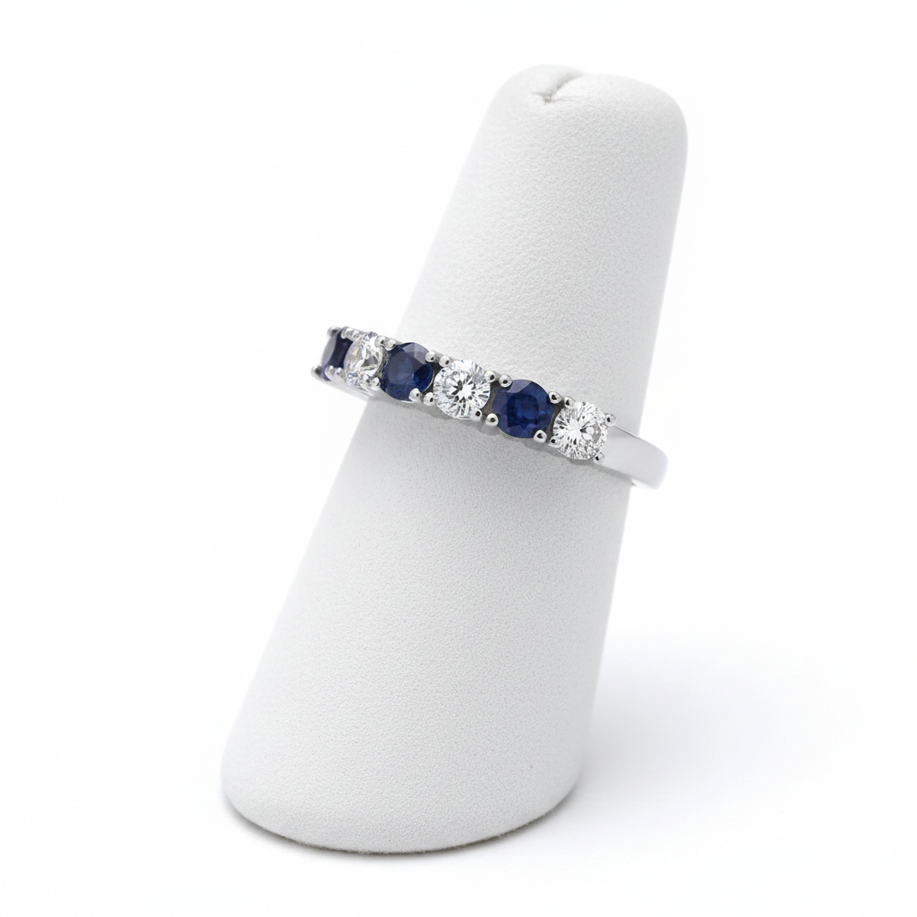 Sterling Silver Sapphire Eternity Ring Anniversary Band 925 Hallmark Size K-S
