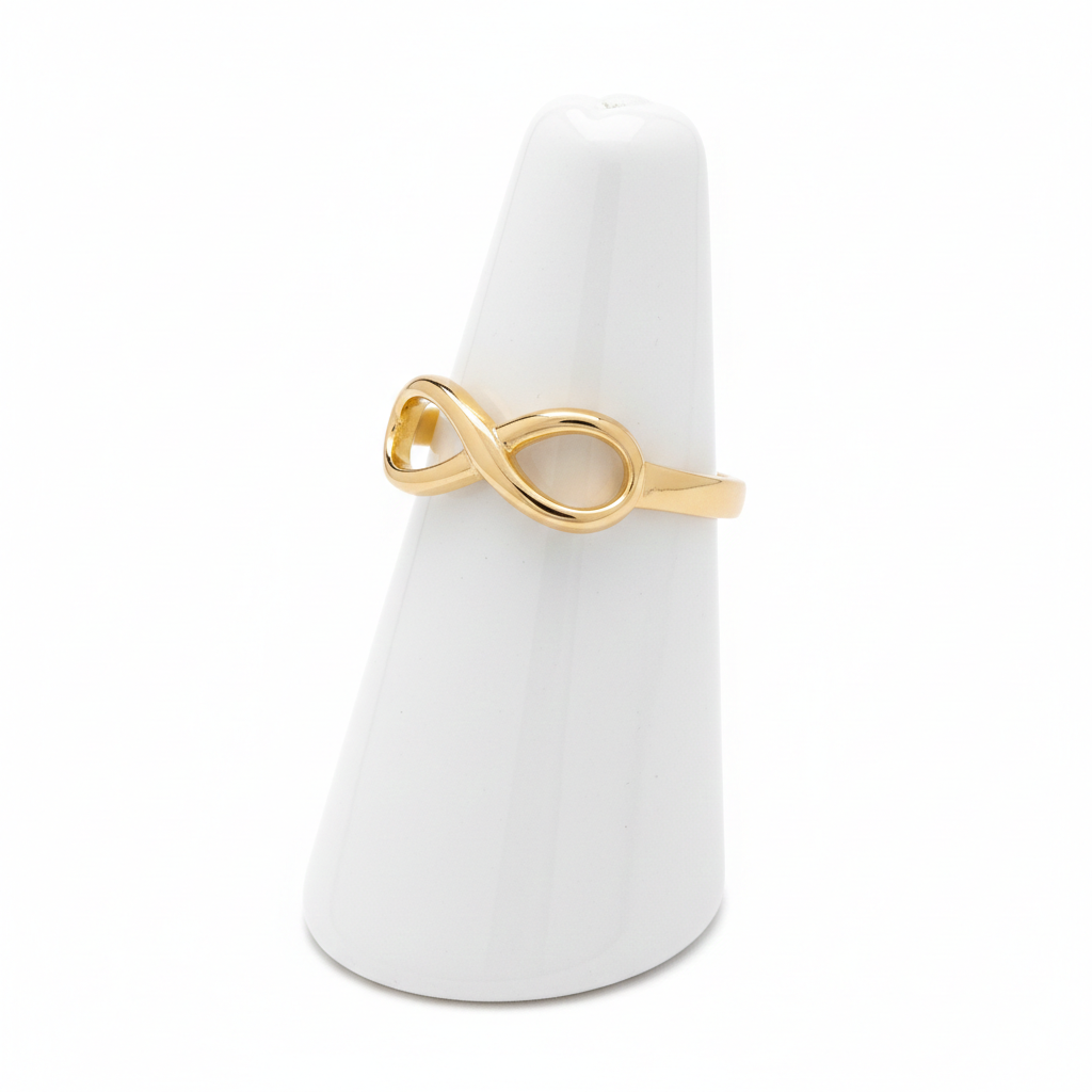 18ct Yellow Gold Infinity Ring on Solid Sterling Silver 925 Hallmark Sizes K - S