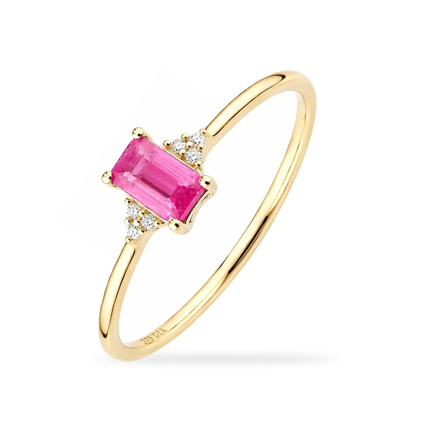 Ruby Emerald Cut Solitaire Ring Natural Diamond Accents 9ct Yellow Gold