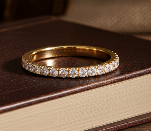 18ct Gold Full Eternity Ring on Solid Sterling Silver 925 Hallmark