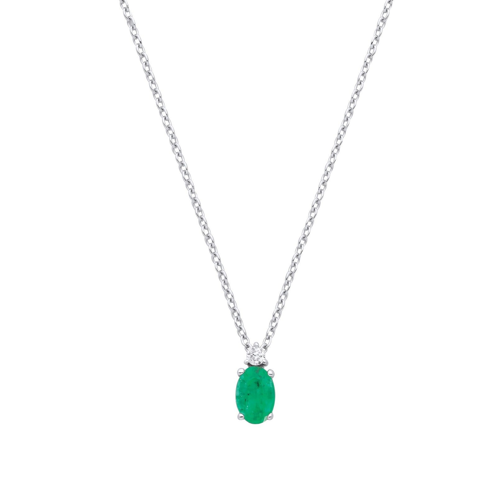 9ct White Gold Emerald and Diamond Necklace 0.43ctw Made in London