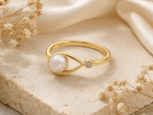 Elegant 9ct Gold Freshwater Pearl Ring with Diamond Accent