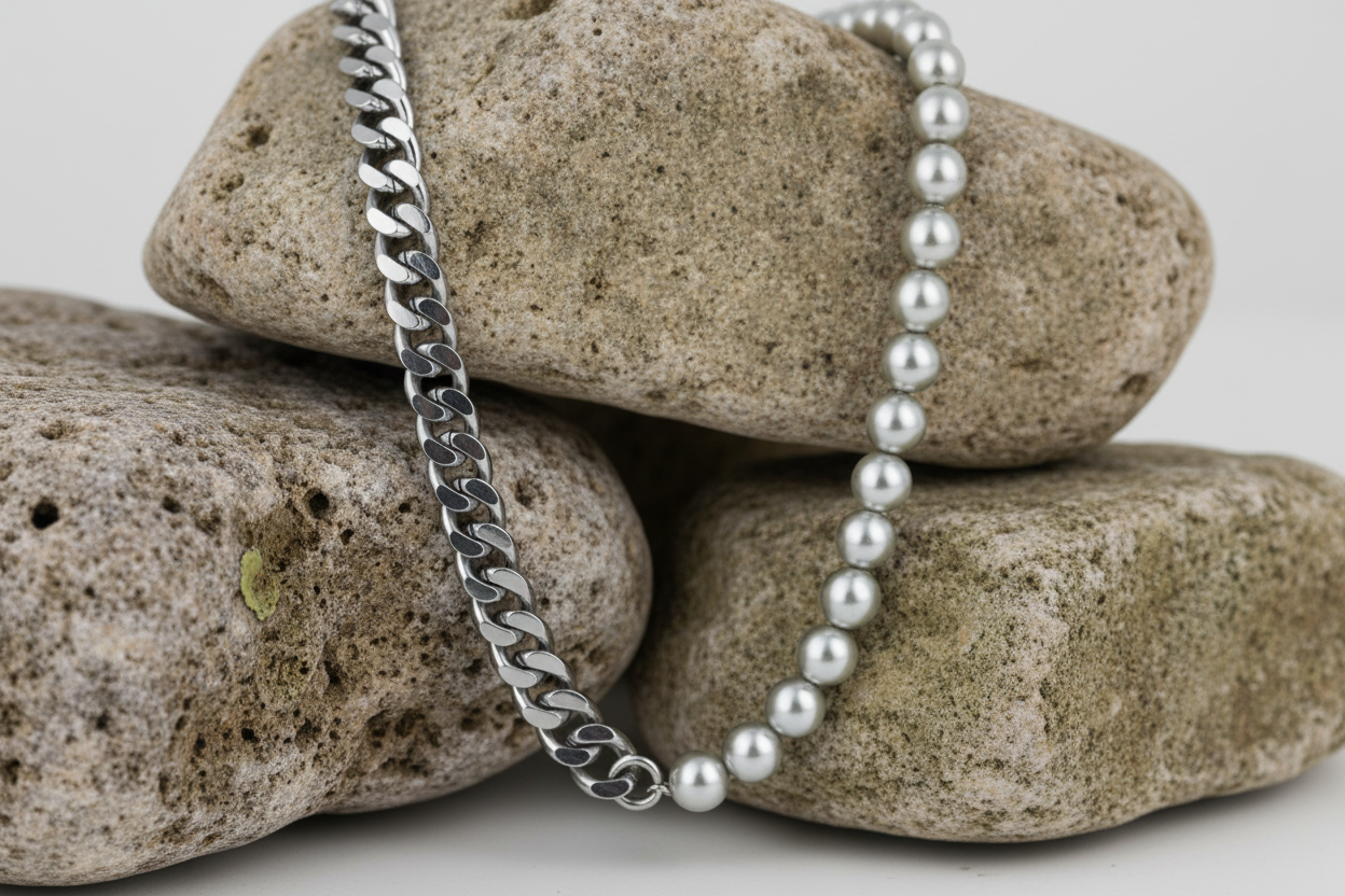 Fred Bennett Curb Chain Half Necklace with Shell Pearl 56cm N4562