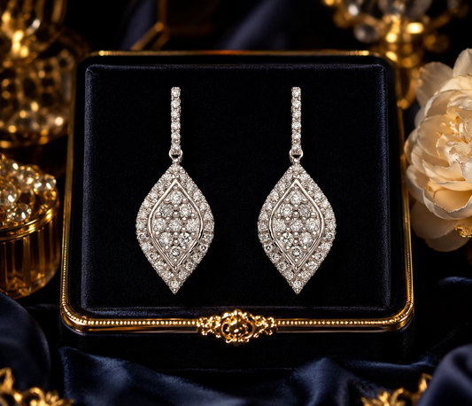 18ct White Gold Diamond Cluster Drop Earrings White Gold Marquise Bridal