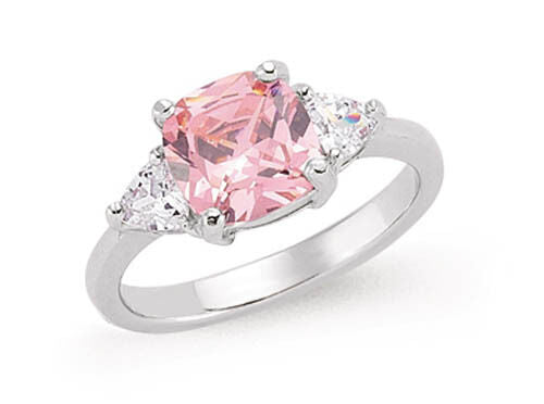 Sterling Silver Pink Gemstone Ring 925 Hallmark Platinum Plated