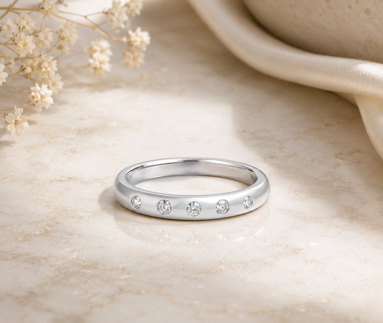 Five Stone Flush Eternity Band Ring in Solid Sterling Silver Anniversary