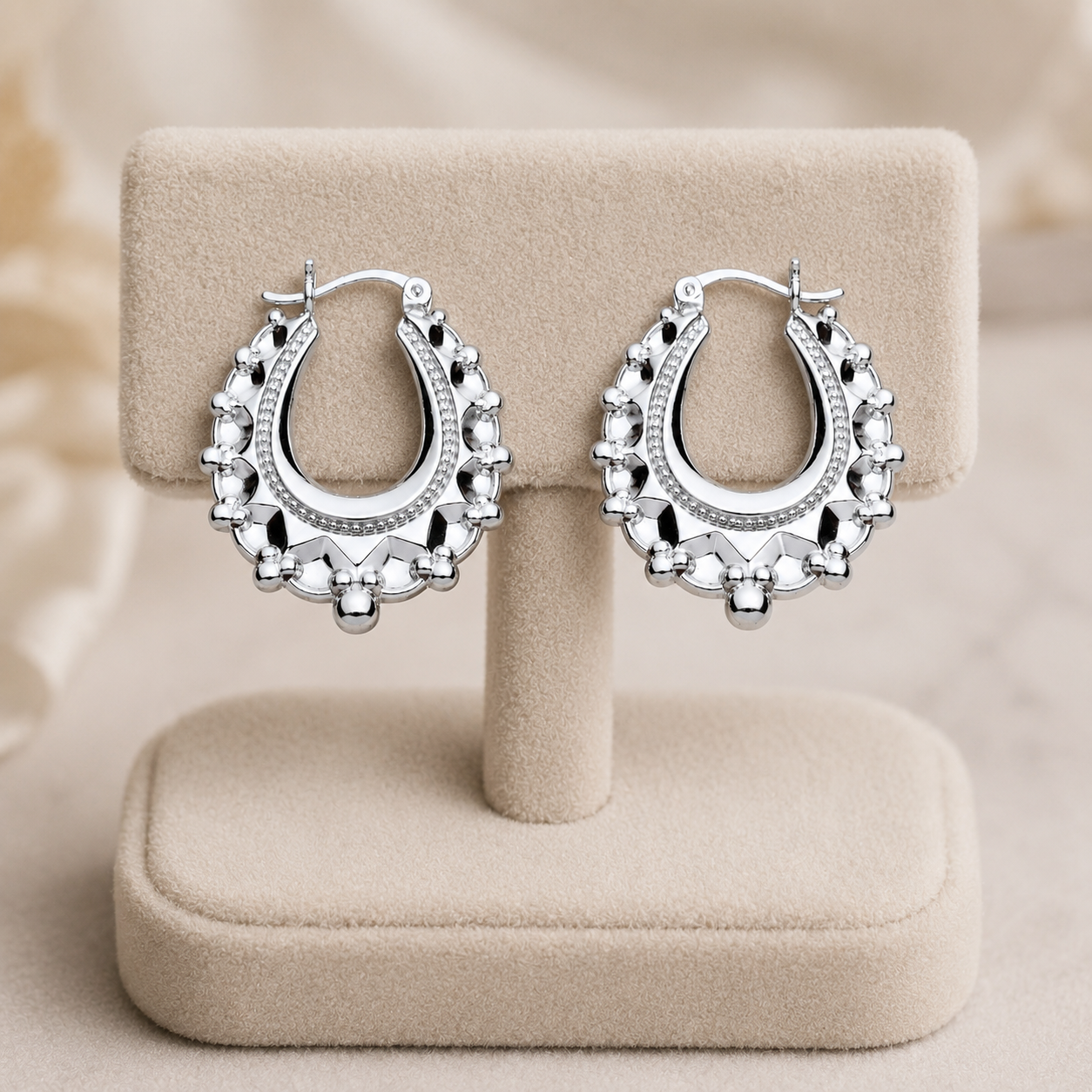 Sterling Silver Oval Creole Hoop Earrings 46mm 925 Hallmark