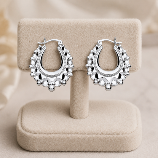 Sterling Silver Oval Creole Hoop Earrings 46mm 925 Hallmark