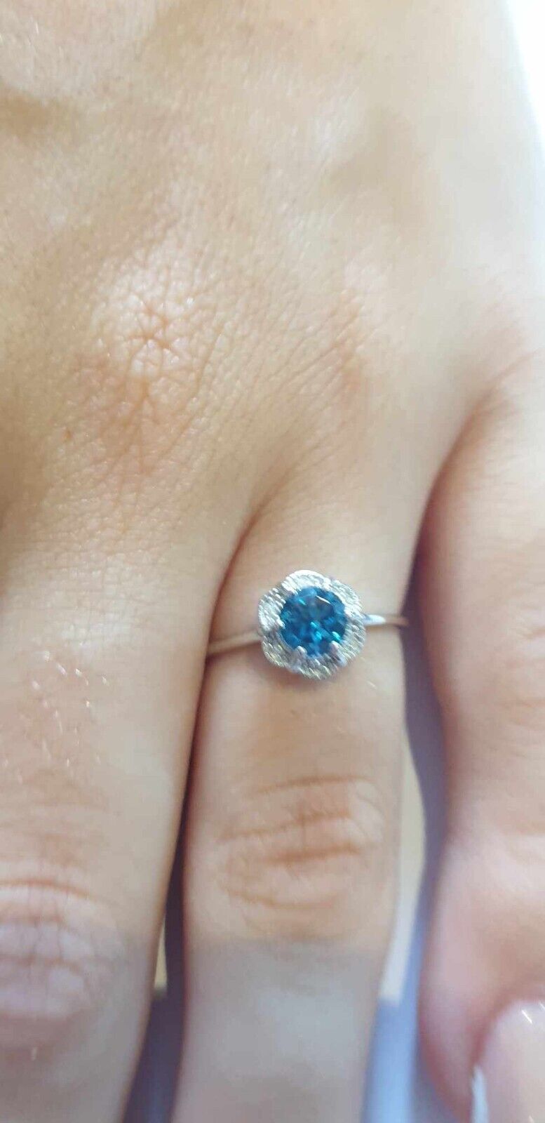 Real London Blue Topaz and Diamond Ring Solid White Gold Round Cluster Size J-Q