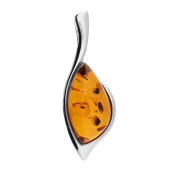 Cognac Amber Abstract Ellipse Pendant and Earrings Set Solid Sterling Silver 925