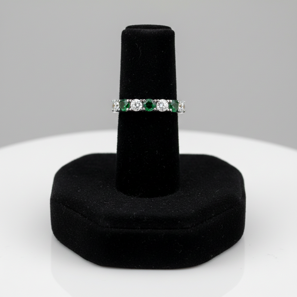 Sterling Silver Emerald Eternity Ring Anniversary Band 925 Hallmark Size K-S