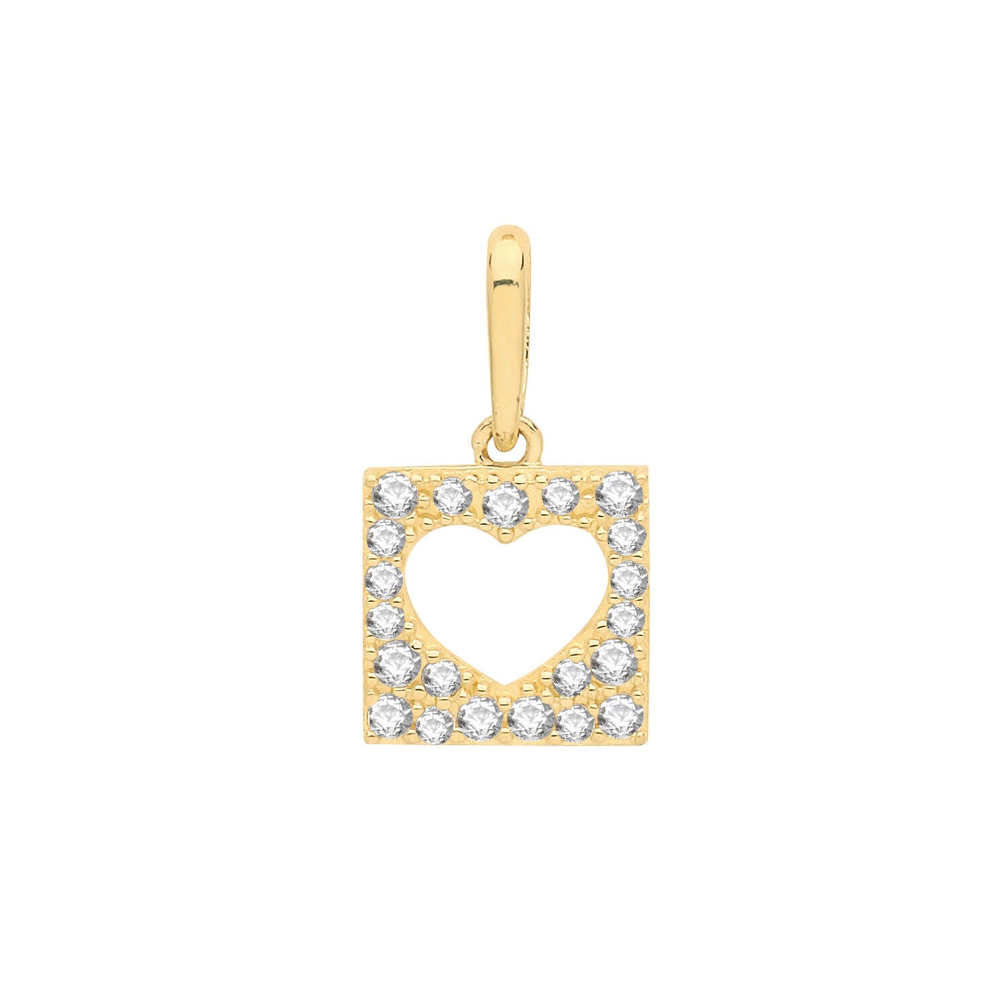 Open Heart Square Pendant Yellow Gold 18mm x 10mm British Made