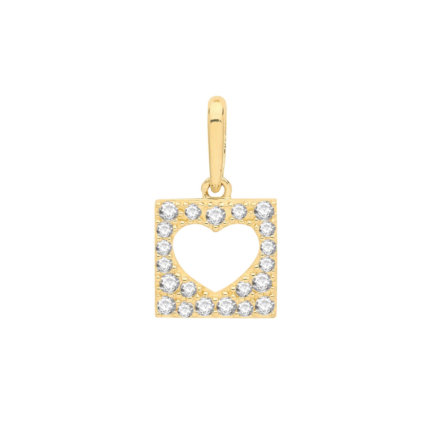 Open Heart Square Pendant Yellow Gold 18mm x 10mm British Made