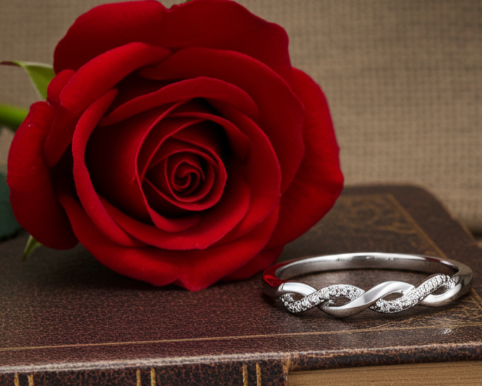 Natural Diamond Twist Eternity Ring Rhodium on Solid Sterling Silver 925