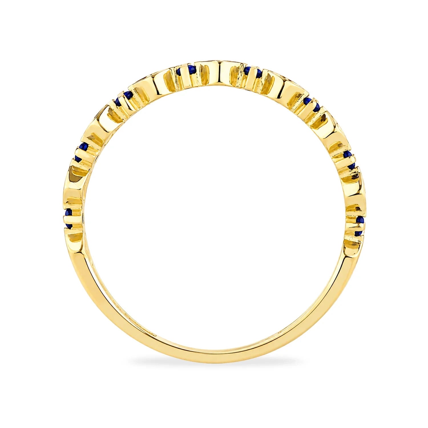 9k Yellow Gold Blue Sapphire Heart Eternity Stacking Band Ring Sizes KLMNOPQRS