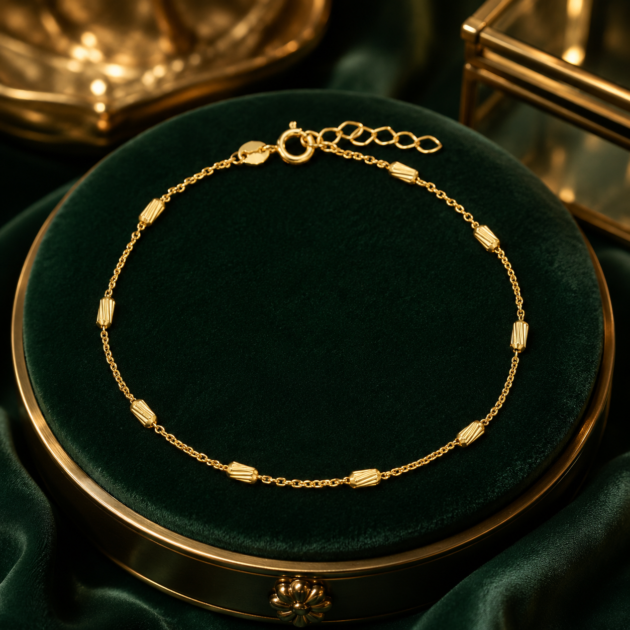 Elegant Textured Bead Station Bracelet 9ct Gold 375 Hallmark 17.5 - 19cm