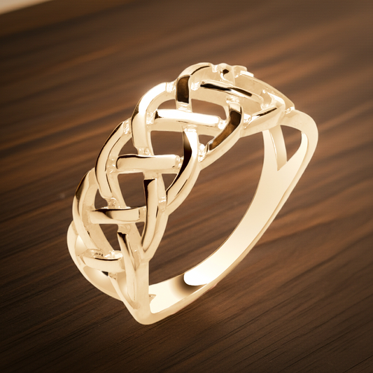 18ct Yellow Gold Celtic Ring on Sterling Silver 8mm Wide 925 Hallmark Sizes K-S