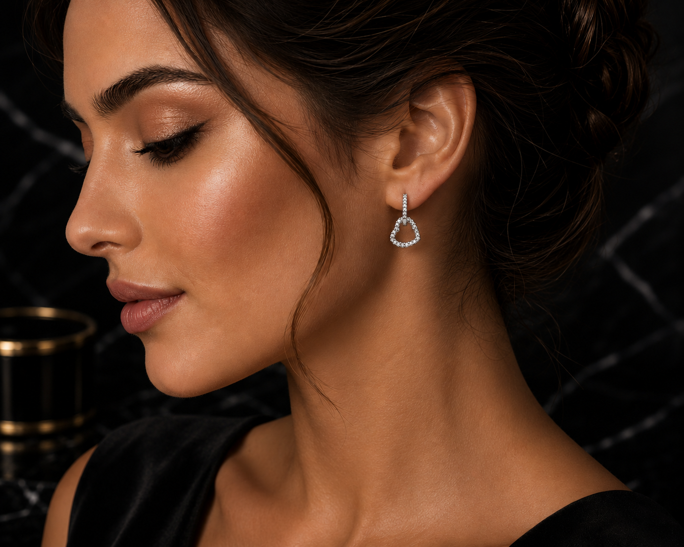 9ct White Gold Heart Drop Hoop Earrings Natural Diamond Dangle Gift for Women