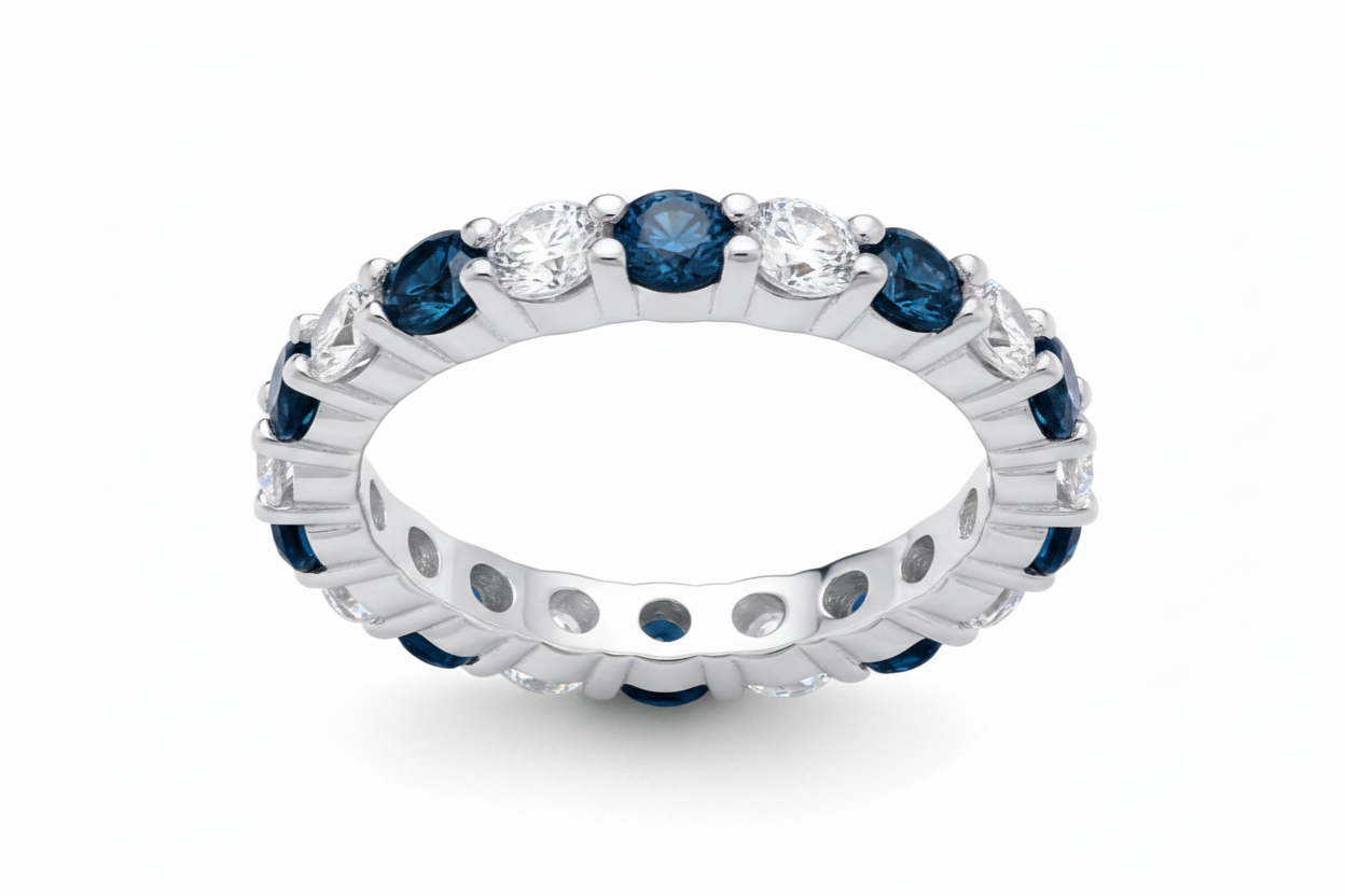 Sterling Silver Sapphire Full Eternity Ring 3mm Band 925 Hallmark Size K - S