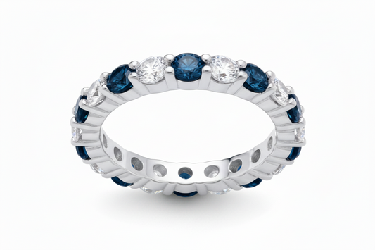 Sterling Silver Sapphire Full Eternity Ring 3mm Band 925 Hallmark Size K - S