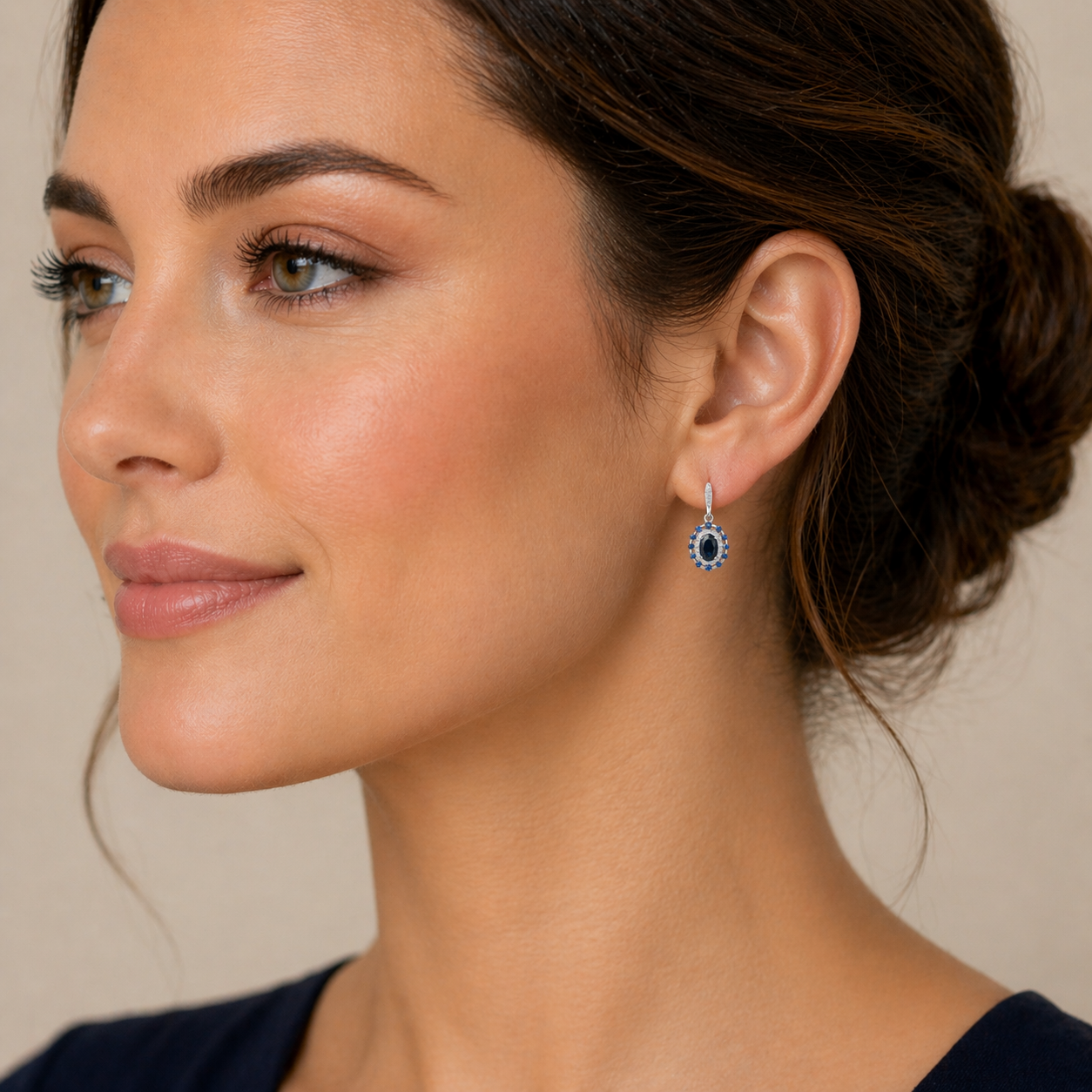 Natural Sapphire and Diamond Earrings Solid 9ct White Gold Oval Drops Hallmarked