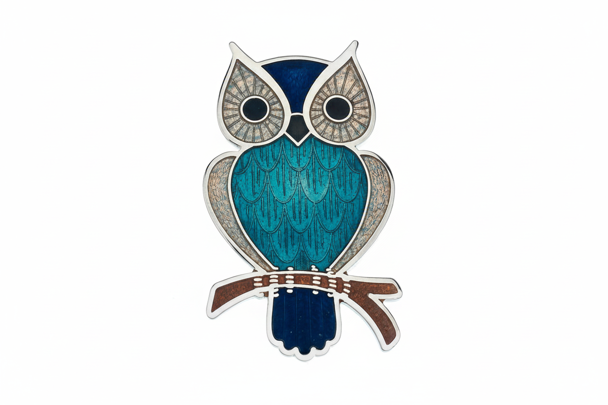 Turquoise Owl Brooch Silver Plated Large Design Brand New Gift Packaging