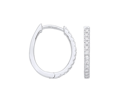 9ct White Gold 0.25ct Diamond Oval Huggie Hoop Earrings - 16.7 x 14mm