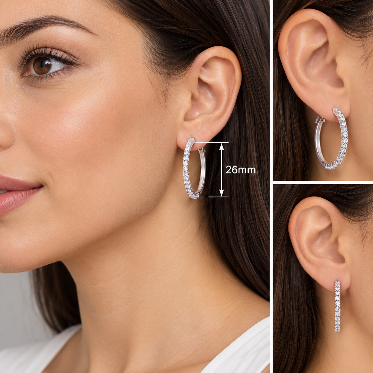 Real Diamond Hoop Earrings 18ct White Gold 26mm Diameter 0.70ctw Mined Diamonds