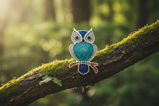 Turquoise Owl Brooch Silver Plated Large Design Brand New Gift Packaging