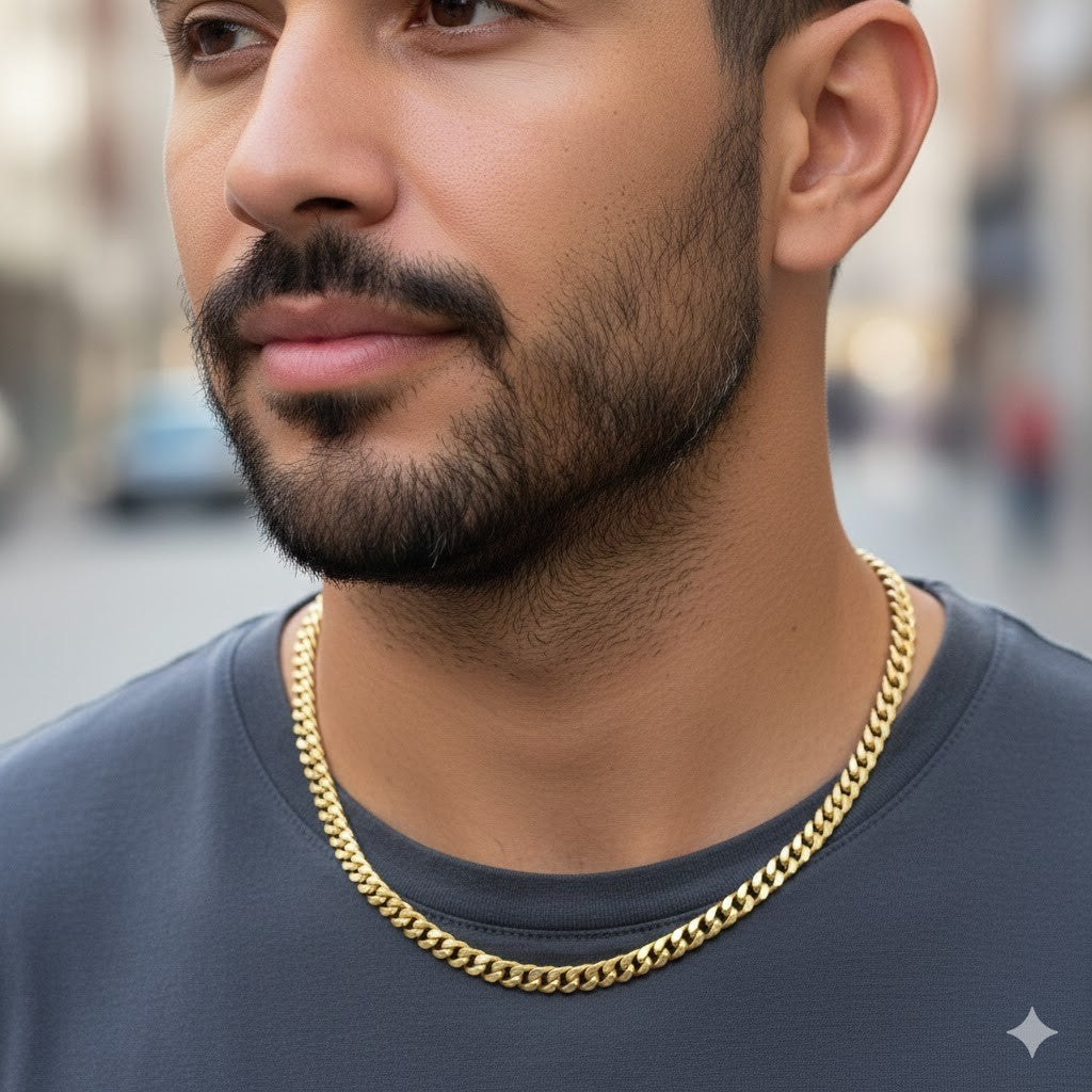 18ct Gold Cuban Chain on Solid Silver 20"  4.2mm Wide British Made Hallmarked