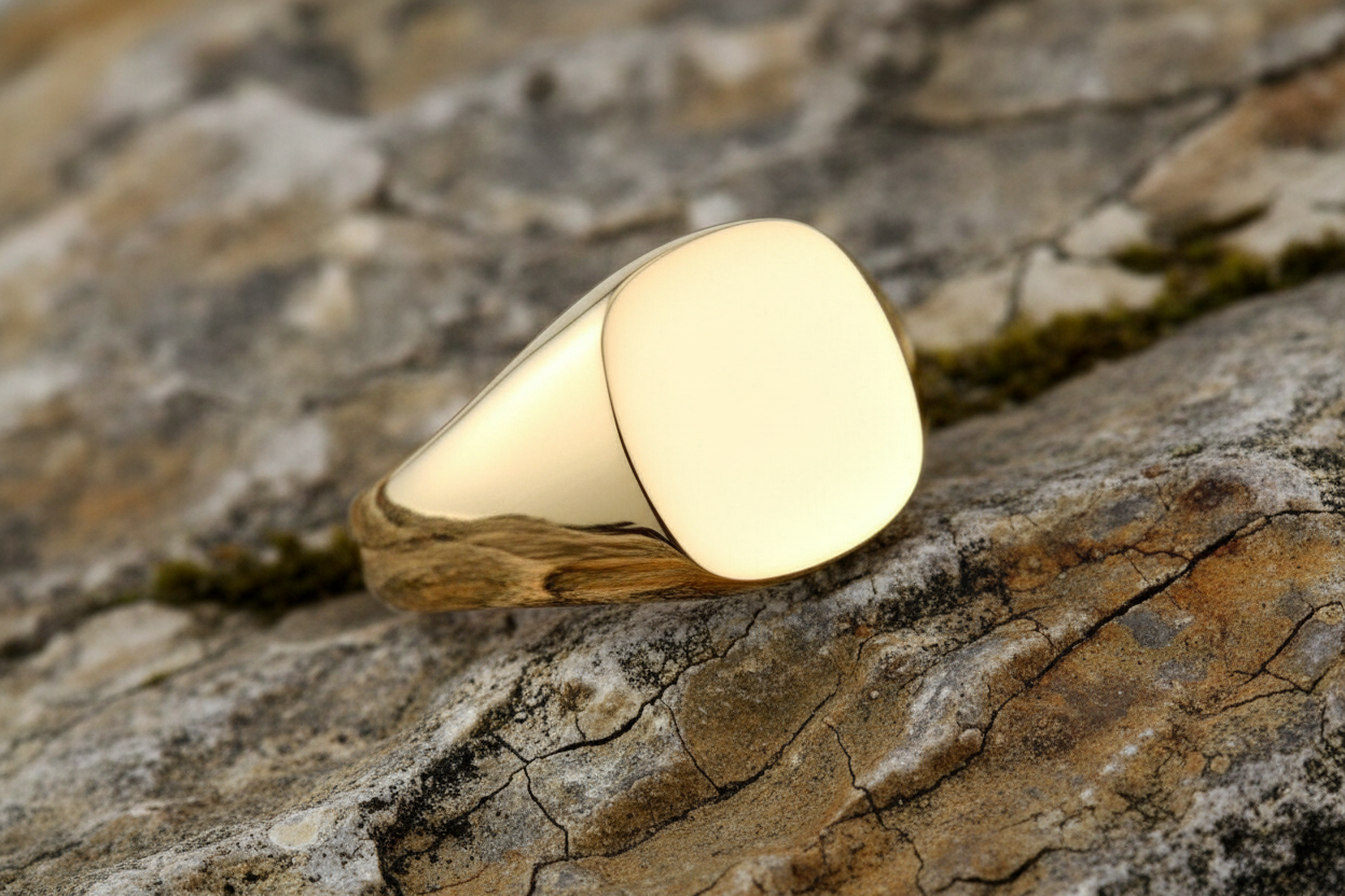 Yellow Gold Cushion Signet Ring Very Heavy Weight Gents Hallmarked British Made